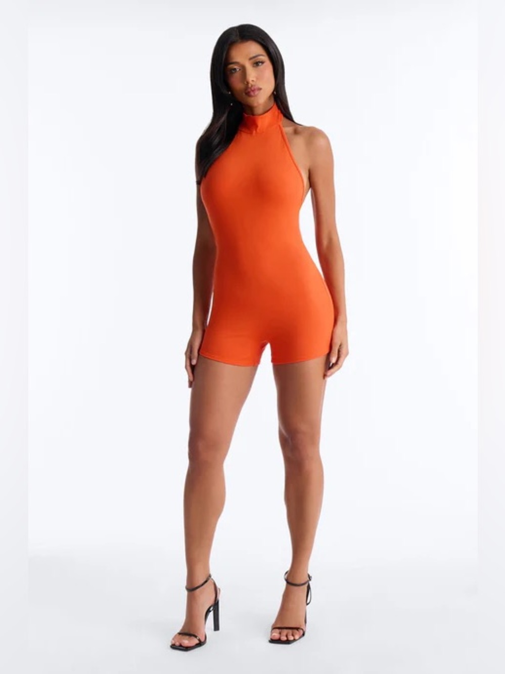Fashion Nova Orange Backless Ribbed Romper